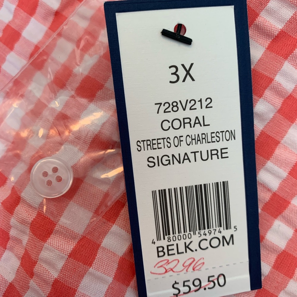 Coral/white gingham top w/keyhole back closure, elbow length sleeves w/bow. NWT - Picture 6 of 6